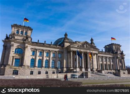 Berlin Germany, MARCH 21, 2015: Facade view of the Reichstag (Bundestag) building in Berlin, Germany