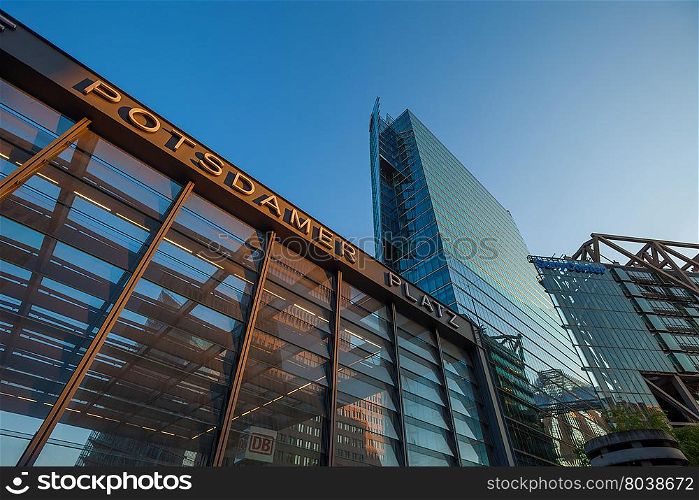 BERLIN - May 10: Station building and skyscrapers at Potsdamer Platz on May 10, 2016 in Berlin.