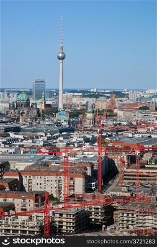 Berlin panorama. Top view on Television Tower, Berlin Cathedral - German Berliner Dom. Vertical
