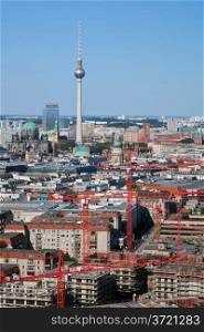 Berlin panorama. Top view on Television Tower, Berlin Cathedral - German Berliner Dom. Vertical