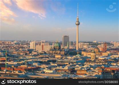 Berlin skyline with Berlin Cathedral (Berliner Dom) at sunset in Germany