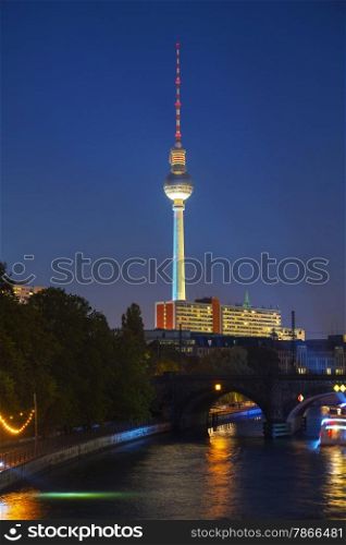 Berlin TV tower at the night time
