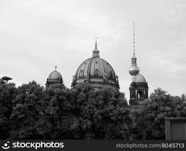 Berliner Dom in Berlin in black and white. Berliner Dom meaning Berlin Cathedral church in Berlin, Germany in black and white