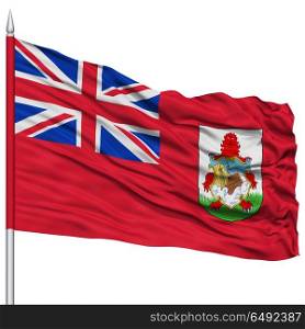 Bermuda Flag on Flagpole, Flying in the Wind, Isolated on White Background