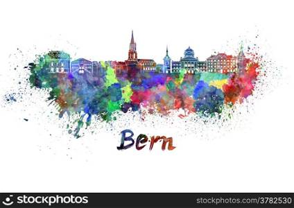 Bern skyline in watercolor splatters with clipping path. Bern skyline in watercolor