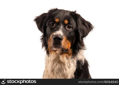 Bernese mountain dog mix - Isolated on white studio background