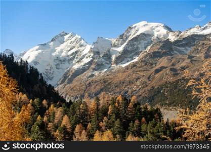Bernina Peak in the Swiss Alps in autumn