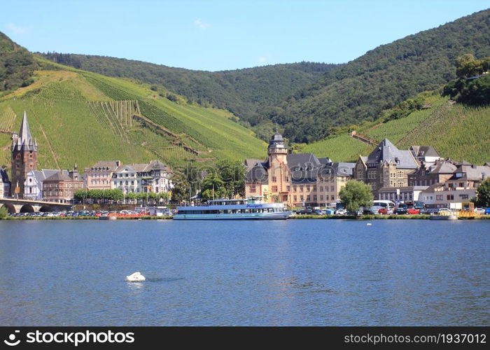 Bernkastel-Kues, Germany August 17, 2016: View from the waterside . Bernkastel-Kues, Germany August 17, 2016: View from the waterside