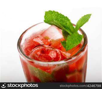 berry cocktail closeup isolated on white background.