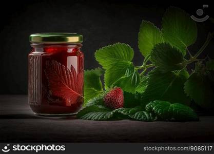 Berry Jam in Glass Jar. Illustration AI Generative. Berry Jam in Glass Jar. Illustration Generative AI