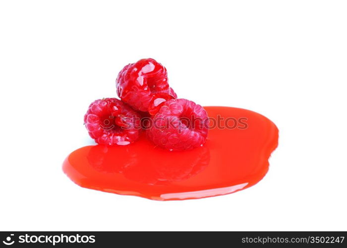 berry mixed pile in syrup isolated on white