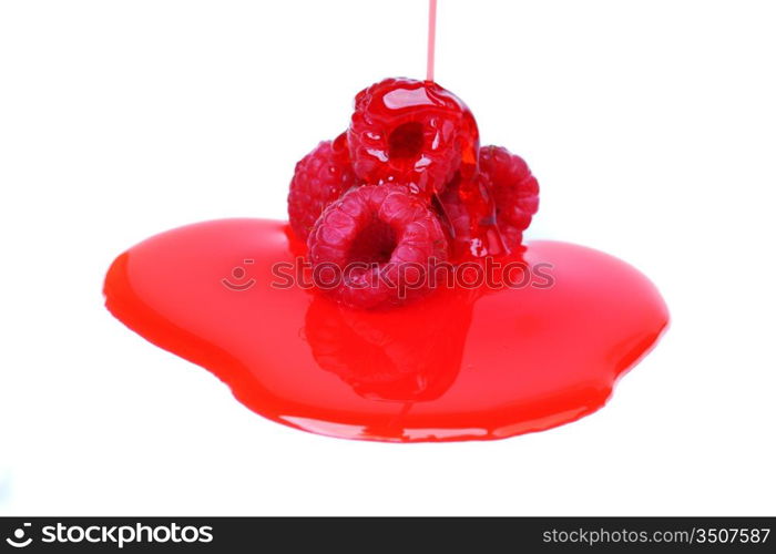 berry mixed pile in syrup isolated on white