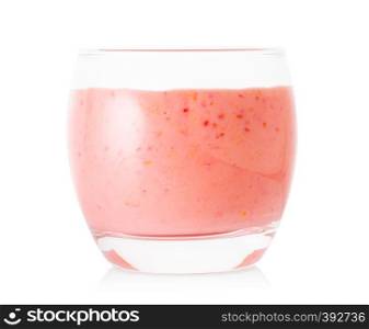 Berry smoothie or yogurt in a glass isolated on white background. Berry smoothie or yogurt in glass