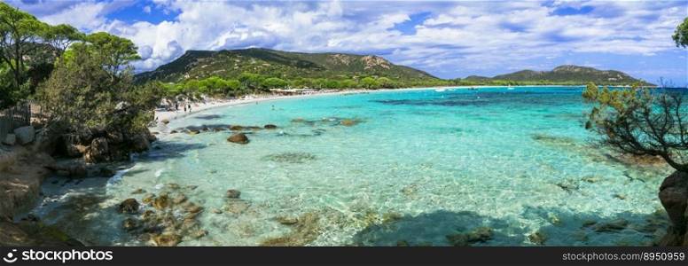 Best beaches of Corsica island - beautiful scenic Tamaricciu with crystal turquoise waters. tropical sea landscape