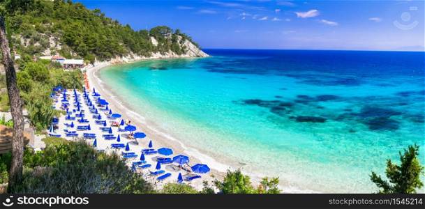 Best beaches of Greece with Blue flag - Lemonakia with turquoise sea. Samos island . beautiful beaches of Samos island. Greece