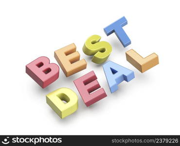 Best deal promo text with colorful letters on white background