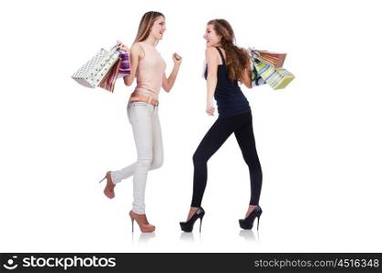 Best friends afte shopping on white
