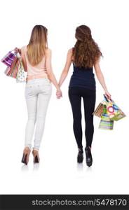 Best friends afte shopping on white