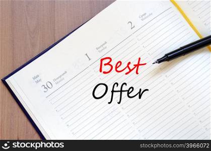 Best offer text concept write on notebook