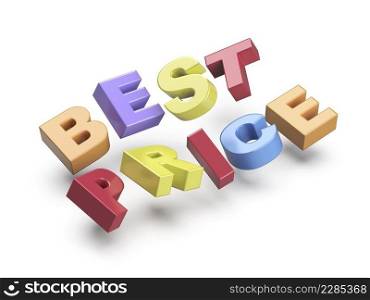Best price promo text with colorful letters on white background