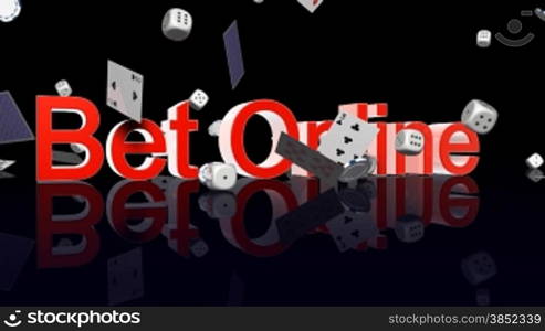 Bet Online text with casino chips, dice and cards falling