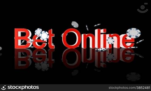 bet online text with casino chips falling,alpha channel