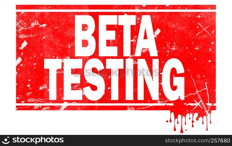 Beta testing word in red frame, 3D rendering
