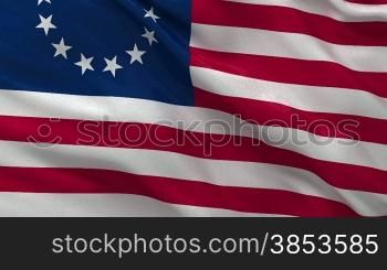 Betsy Ross flag gently waving in the wind. Loop ready file with high quality fabric material.