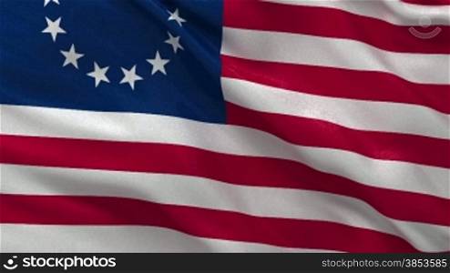 Betsy Ross flag gently waving in the wind. Loop ready file with high quality fabric material.
