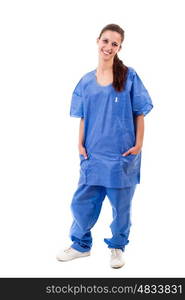 Beuatiful young nurse posing isolated over a white background