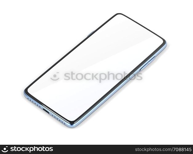 Bezel-less smartphone with blank display on white background
