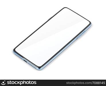 Bezel-less smartphone with blank display on white background