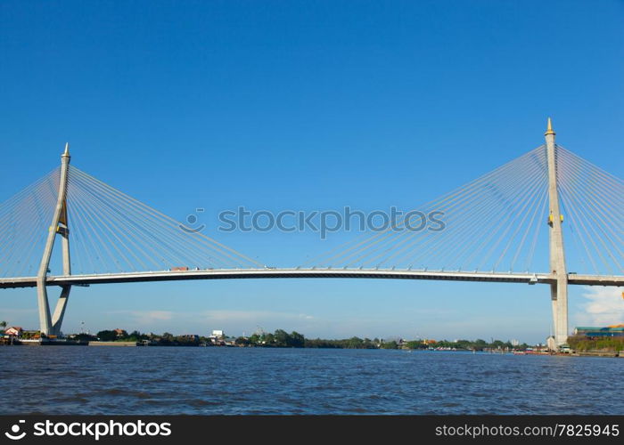 Bhumibol Bridge, a bridge over the river. A path connected space travel practical.