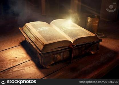 Bible ancient light. Page church. Generate Ai. Bible ancient light. Generate Ai