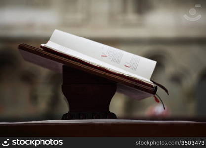 bible in church interior close up