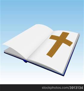 Bible with white pages and wooden cross