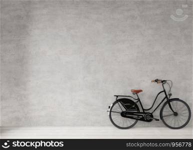 Bicycle at the concrete wall, minimal style background copy space, mock up 3d rendering