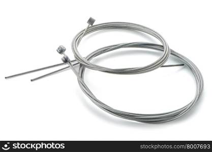 Bicycle brake wires on white background.