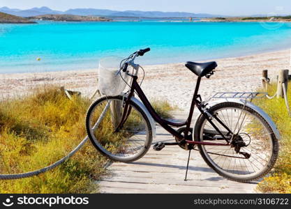 Bicycle in formentera beach on Balearic islands at Illetes Illetas