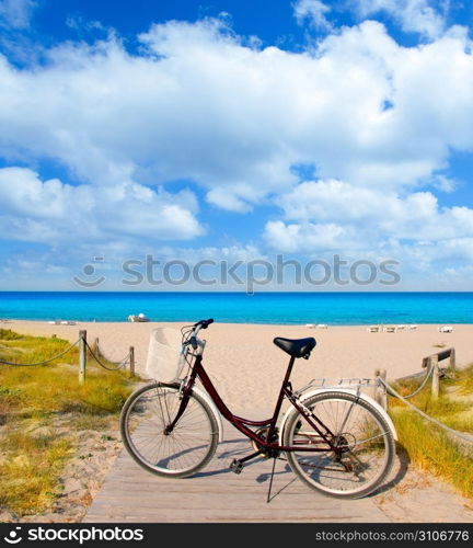 Bicycle in formentera beach on Balearic islands at Levante East Tanga