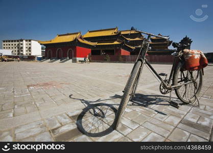 Bicycle in front of a temple, Guan Yin Si, Hohhot, Inner Mongolia, China