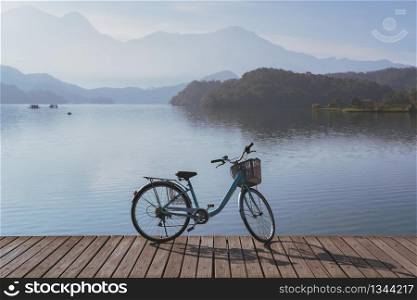 Bicycle on Sun Moon lake bike trail, Travel lifestyle concept