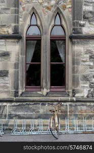 Bicycle parked at a stand, Parliament Hill, Ottawa, Ontario, Canada