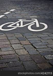 bicycle path-cobblestone. Bicycle traffic system for use by bicycle in Berlin, Germany