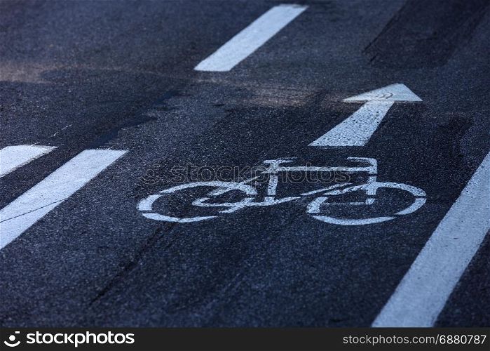 bicycle path sign on the asphalt road