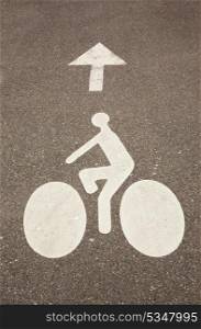 Bicycle road sign and arrow on the asphalt