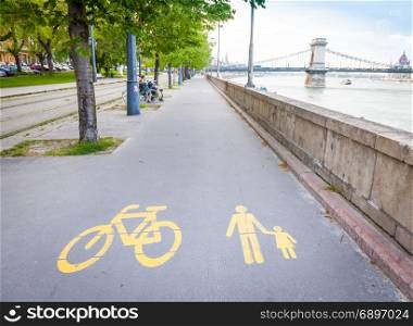 Bicycle signs painted on a dedicated street in Bucarest, Hungary