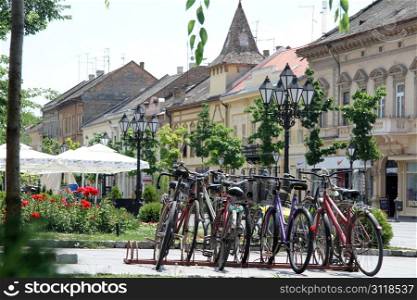 Bicycles on the street in Sambor, Serbia