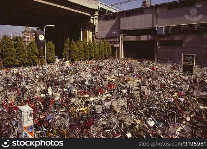 Bicycles parked in a parking lot, Kyoto Prefecture, Japan