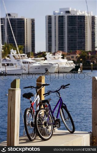 Bicycles parked on a dock